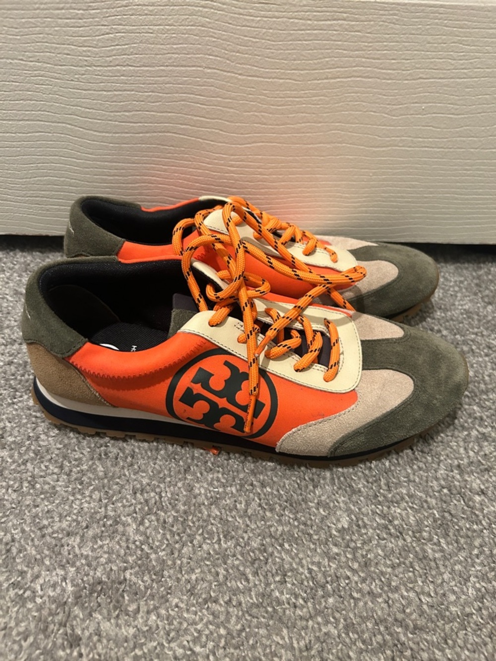 Tory Burch Orange, Olive & Cream Suede-Trim Sneakers